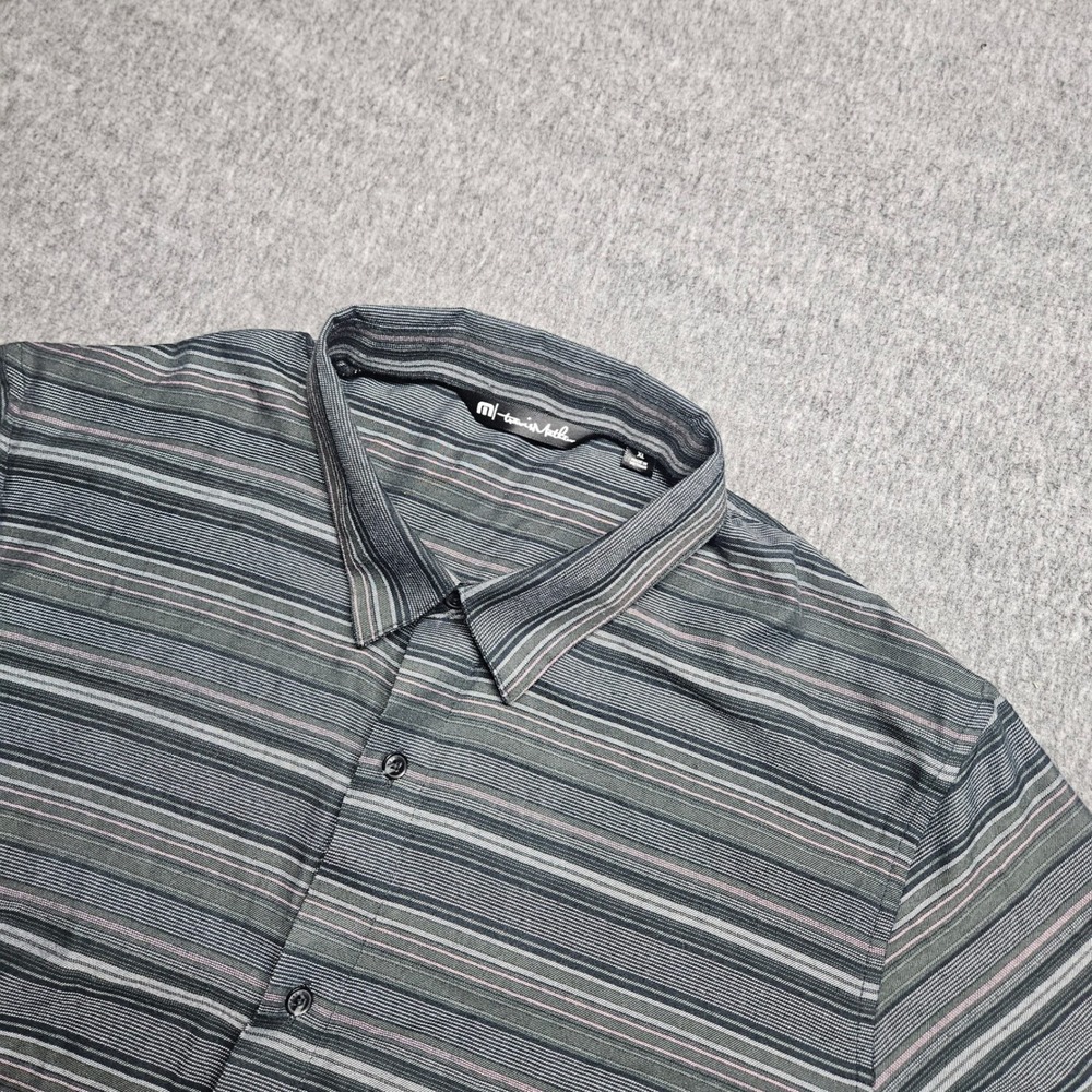 Travis Mathew Button Down Mens XL Grey Striped Short Sleeve 1MY469
